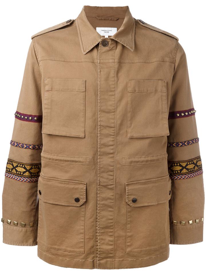 Fashion Clinic Timeless Embroidered Sleeve Field Jacket, Men's, Size: 50, Brown, Cotton/spandex/elastane