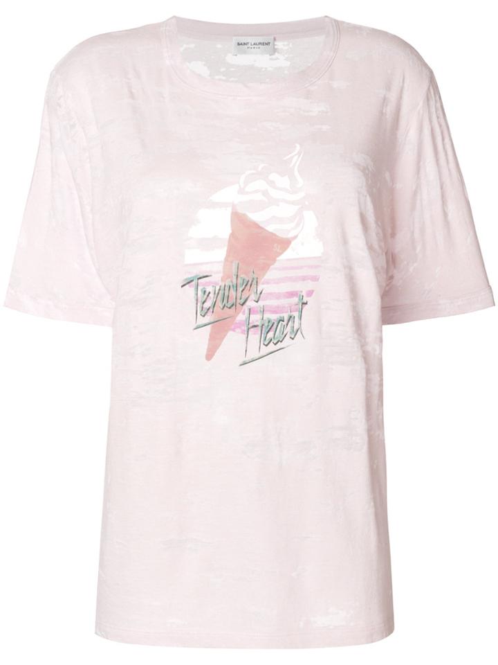 Saint Laurent Tender Heart Slogan T-shirt - Pink & Purple