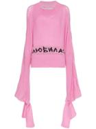 Natasha Zinko Slogan Intarsia Long Sleeve Cashmere Sweater - Pink