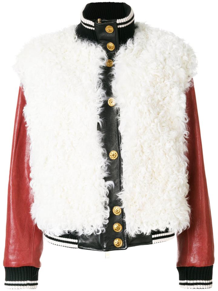 Fausto Puglisi Leather Bomber Jacket - White