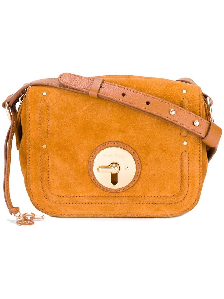 See By Chloé Fold-over Closure Crossbody Bag, Women's, Brown, Calf Leather/cotton