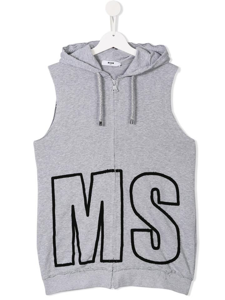 Msgm Kids Logo Print Sleeveless Hoodie, Boy's, Size: 14 Yrs, Grey