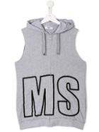 Msgm Kids Logo Print Sleeveless Hoodie, Boy's, Size: 14 Yrs, Grey