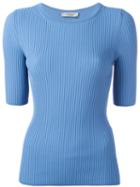 Sportmax Ribbed Knit T-shirt, Women's, Size: Large, Blue, Polyamide/viscose