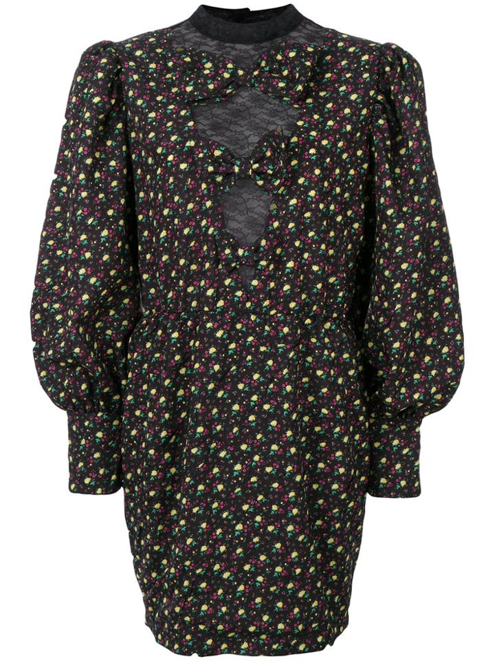 Alessandra Rich Floral Puff Sleeve Dress - Black