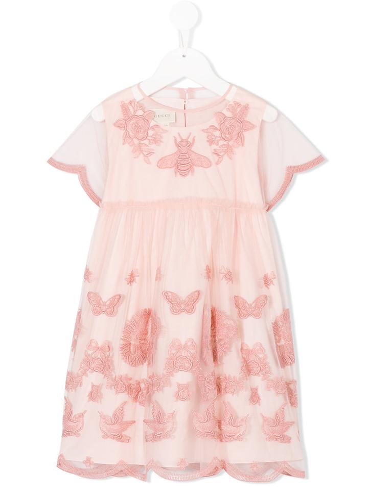 Gucci Kids - Embroidered Dress - Kids - Cotton/polyamide/polyester - 6 Yrs, Nude/neutrals