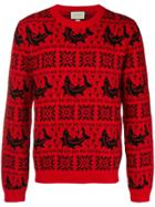 Gucci Gg And Dolphin Jacquard Wool Sweater - Red