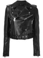 Manokhi Cropped Biker Jacket, Women's, Size: 38, Black, Leather/viscose/polyester