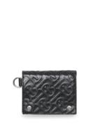 Burberry Monogram Embossed Leather Trifold Wallet - Black