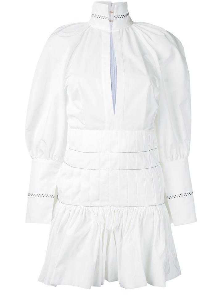 Ellery Bubble Sleeve Pleated Dress, Women's, Size: 8, White, Polyester