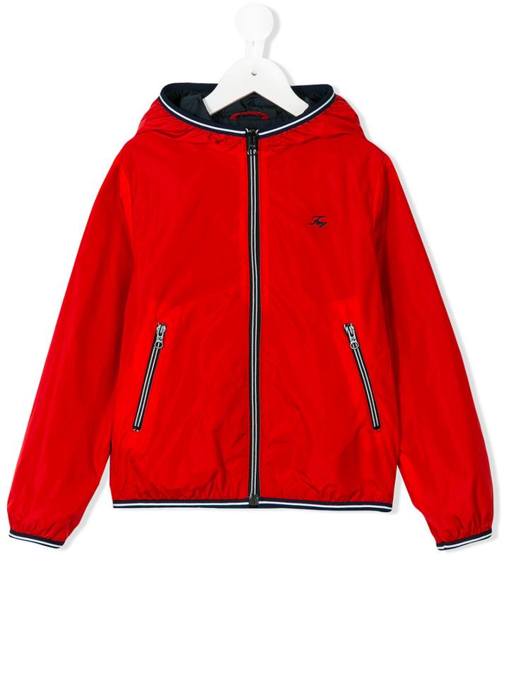 Fay Kids - Striped Trim Hooded Jacket - Kids - Polyamide - 6 Yrs, Red