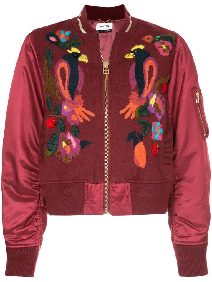 Muveil Knitted Panel Bomber Jacket - Red