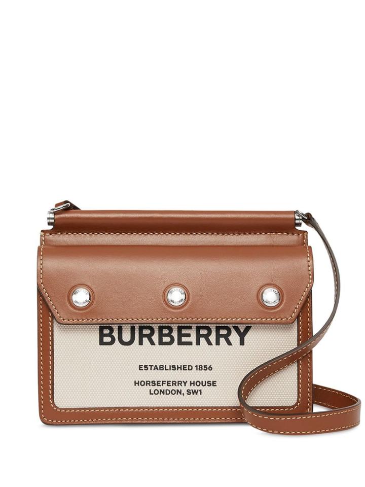 Burberry Mini Horseferry Print Leather And Canvas Title Bag - Brown