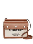 Burberry Mini Horseferry Print Leather And Canvas Title Bag - Brown