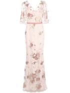 Marchesa Notte Floral Embroidered Mermaid Gown - Pink