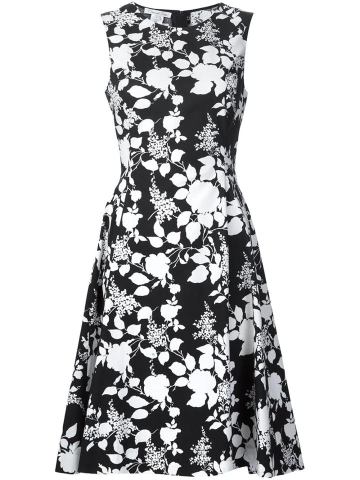 Oscar De La Renta Sleeveless Flared Floral Dress