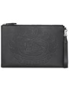Burberry Embossed Crest Leather Zip Pouch - Black