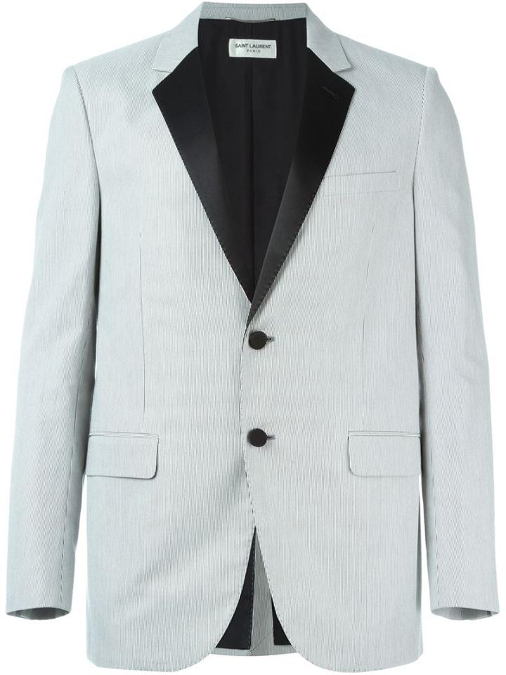Saint Laurent Contrast Lapel Blazer, Men's, Size: 48, White, Cotton/polyester/silk