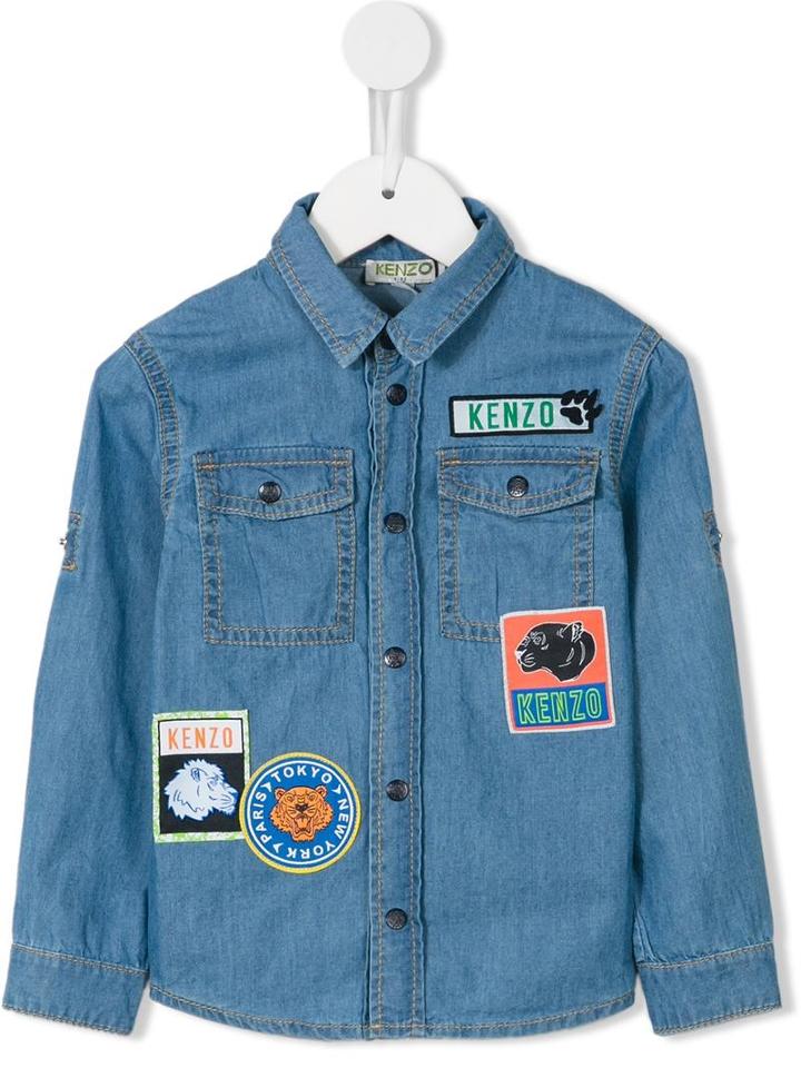 Kenzo Kids Multi-patch Denim Shirt, Boy's, Size: 12 Yrs, Blue