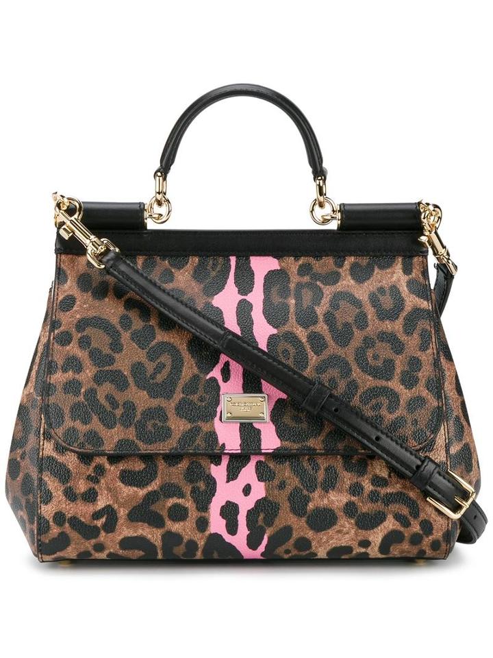 Dolce & Gabbana Medium Leopard Print Sicily Bag, Women's, Brown, Leather
