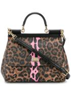 Dolce & Gabbana Medium Leopard Print Sicily Bag, Women's, Brown, Leather