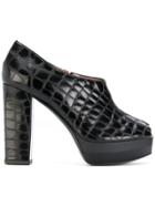 Pollini Crocodile Embossed Peep Toe Pumps - Black