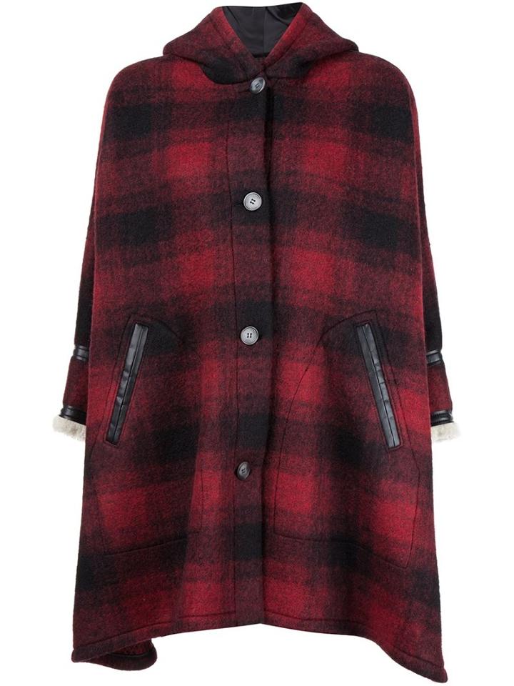 Mm6 Maison Margiela Hooded Check Oversize Coat, Women's, Size: Large, Red, Polyester/virgin Wool