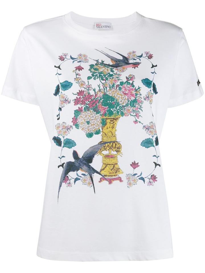 Red Valentino Bird Print T-shirt - White