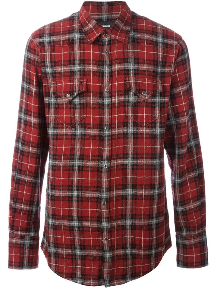 Dsquared2 Checked 'western' Shirt, Men's, Size: 46, Red, Cotton