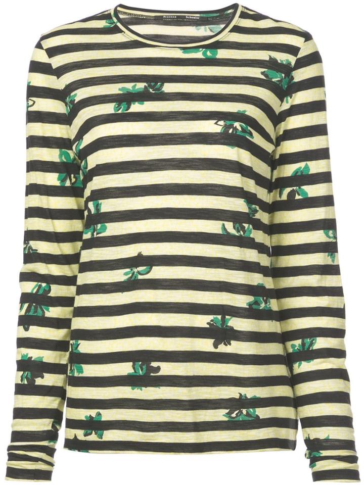 Proenza Schouler Floral Stripe Long Sleeve T-shirt - Kelly