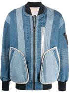 Facetasm Contrast Denim Bomber Jacket - Blue