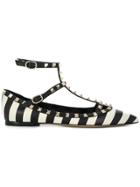 Valentino Striped Rockstud Ballerina Shoes - Black