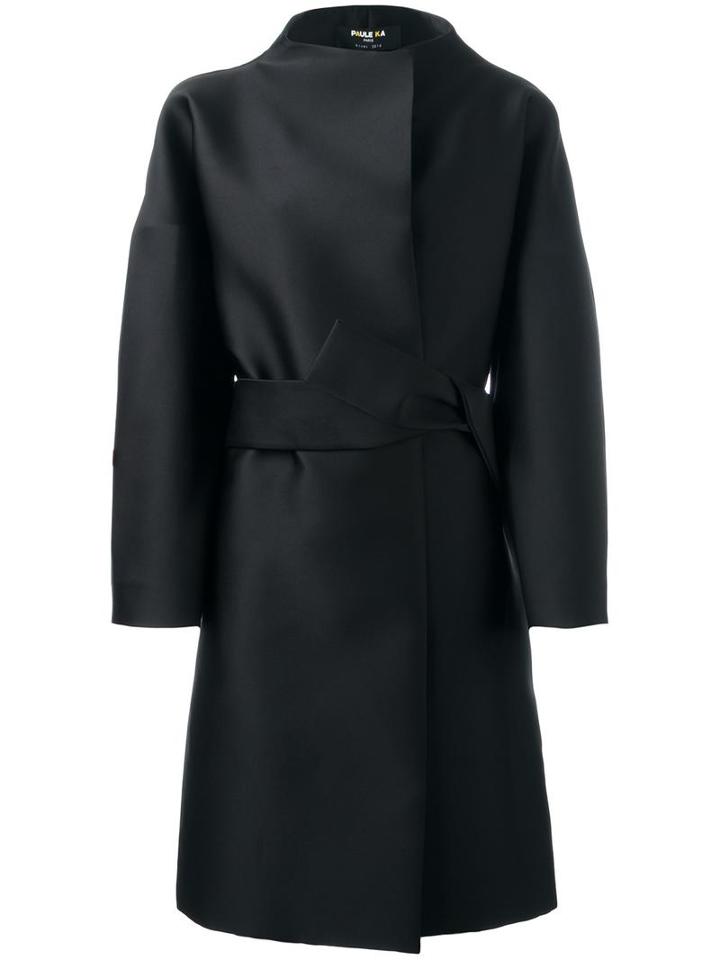 Paule Ka Funnel Neck Belted Coat, Women's, Size: Medium, Black, Cupro/polyester/silk