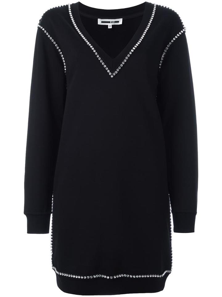 Mcq Alexander Mcqueen Rhinestone Trim Sweatshirt Dress, Women's, Size: Xs, Black, Cotton/metal (other)/glass