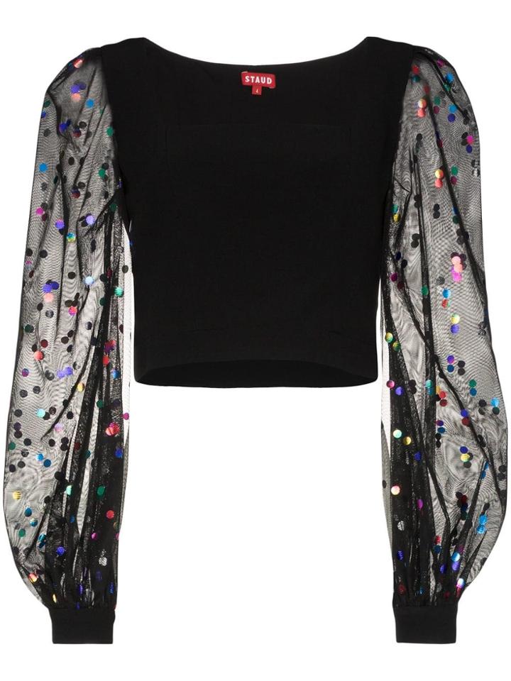 Staud Sway Rainbow Sequin Sleeved Top - Black