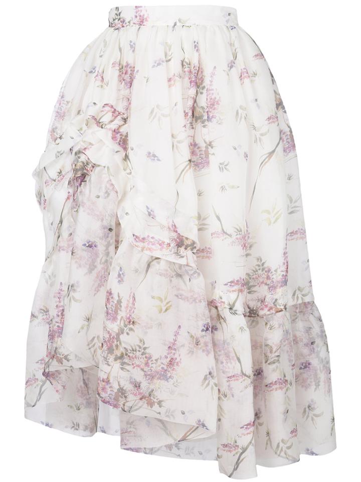 Ermanno Scervino Ruffle Trim Floral Skirt - White