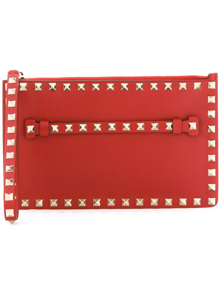 Valentino Valentino Garavani Rockstud Clutch, Women's, Red, Calf Leather/metal (other)