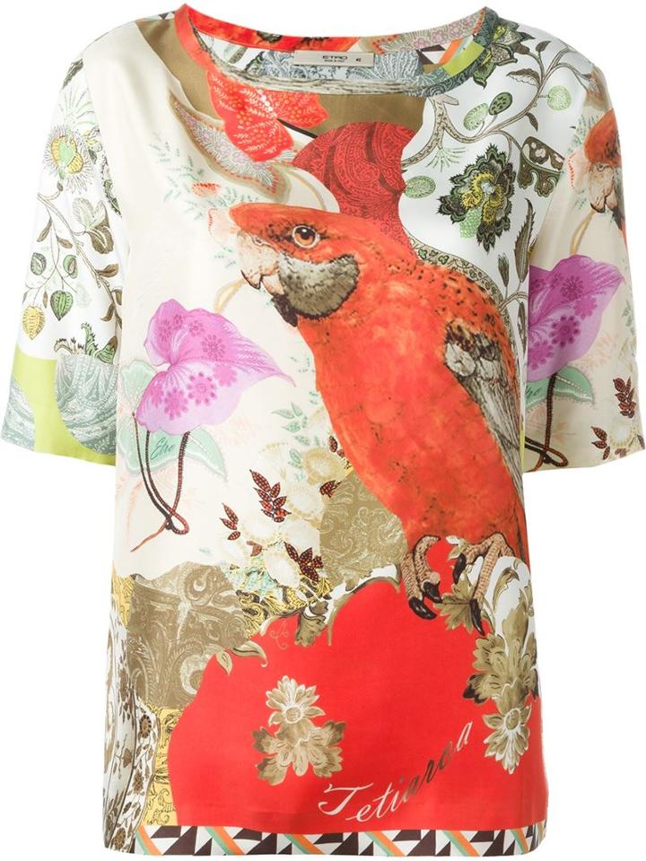 Etro Parrot Print T-shirt, Women's, Size: 42, Silk