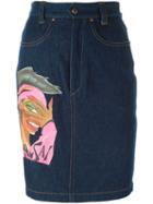 Kansai Yamamoto Vintage Printed Denim Skirt, Women's, Size: Xs, Blue
