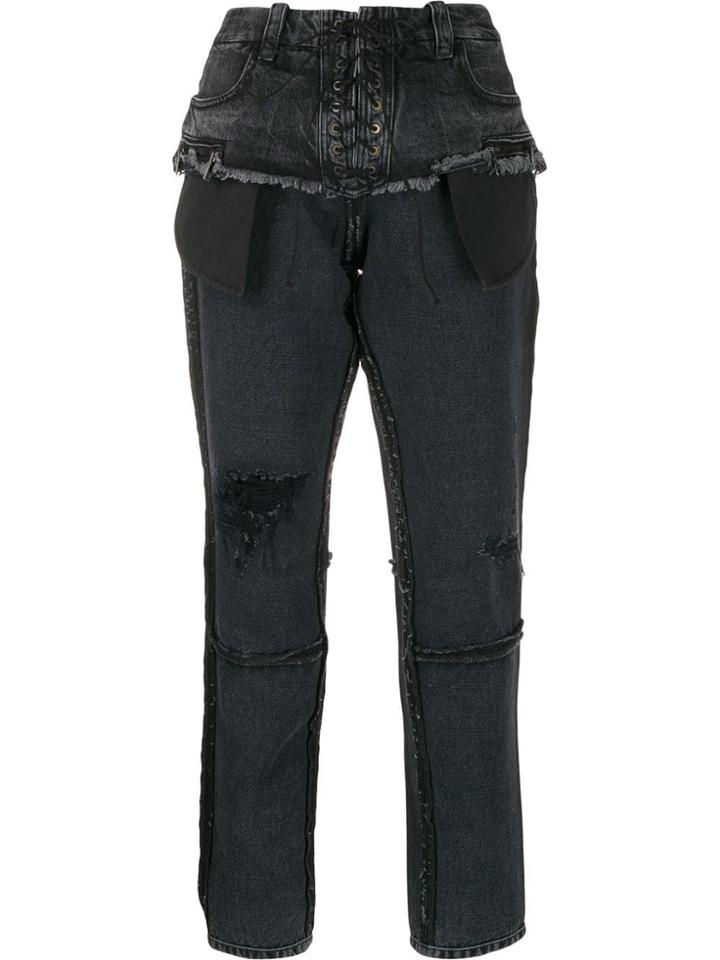 Unravel Project Distressed Slim Fit Jeans - Black