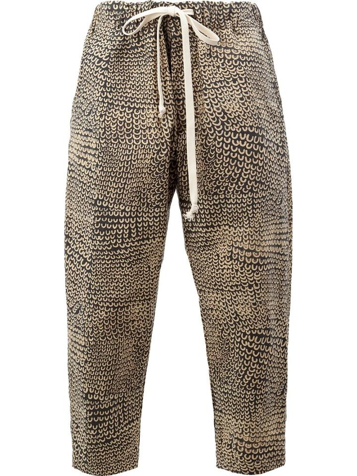 Uma Wang Printed Drawstring Trousers, Men's, Size: Large, Nude/neutrals, Cotton