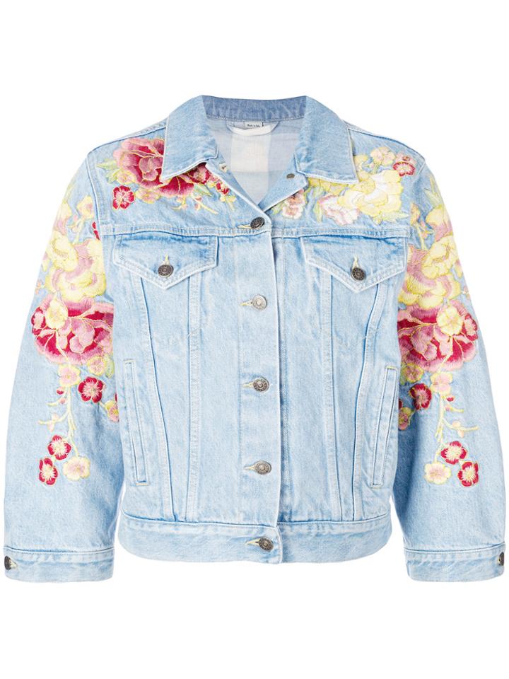 Gucci Embroidered Floral Denim Jacket - Blue