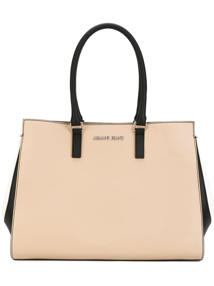 Armani Jeans Logo Plaque Tote, Women's, Nude/neutrals, Polyester/cotton/viscose/polyurethane