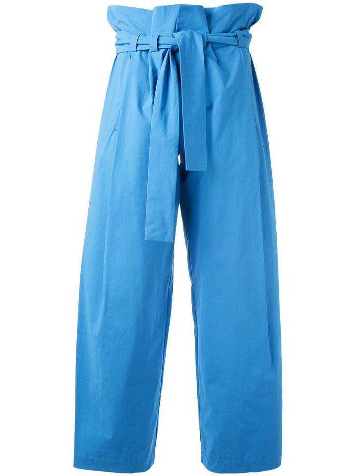 Erika Cavallini Drawstring High-waisted Pants, Women's, Size: 38, Blue, Cotton/spandex/elastane