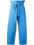 Erika Cavallini Drawstring High-waisted Pants, Women's, Size: 38, Blue, Cotton/spandex/elastane