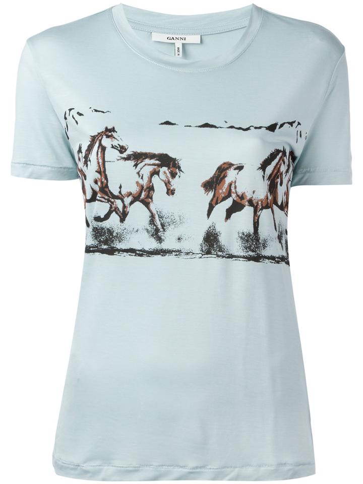 Ganni Horse Print T-shirt, Women's, Size: Large, Blue, Lyocell
