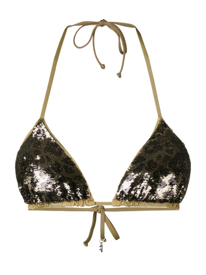 Fisico Leopard Sequin Bikini Top - Gold