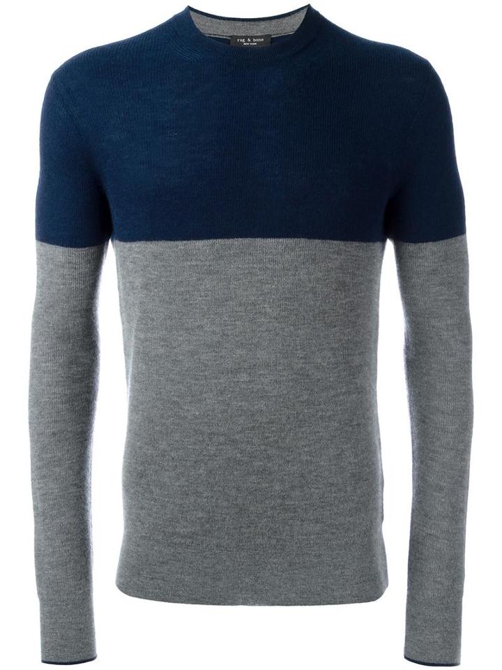 Rag & Bone Colour Block Jumper, Men's, Size: Large, Blue, Cashmere