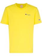 Champion Yellow Reverse Weave Logo Embroidered Cotton T Shirt