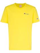 Champion Yellow Reverse Weave Logo Embroidered Cotton T Shirt